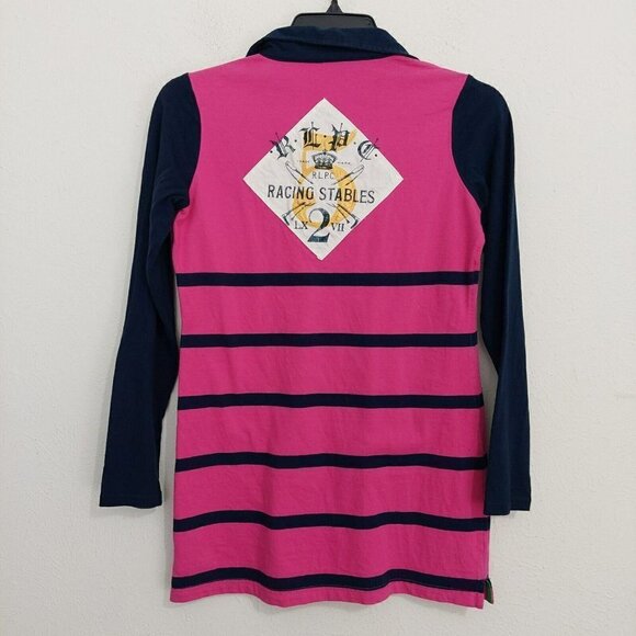 VTG Rare "RALPH LAUREN" Equestrian/Riding Patch Striped Rugby Shirt Girl's Sz L - Picture 2 of 6